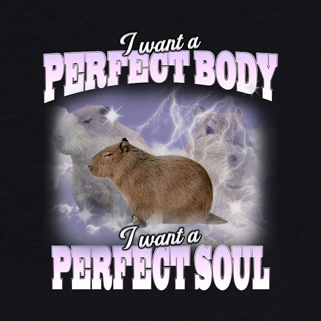 Cabybara Vintage 90s Bootleg Style Graphic T-Shirt, i want a perfect body i want a perfect soul Shirt, Funny Capybara Meme by Y2KERA